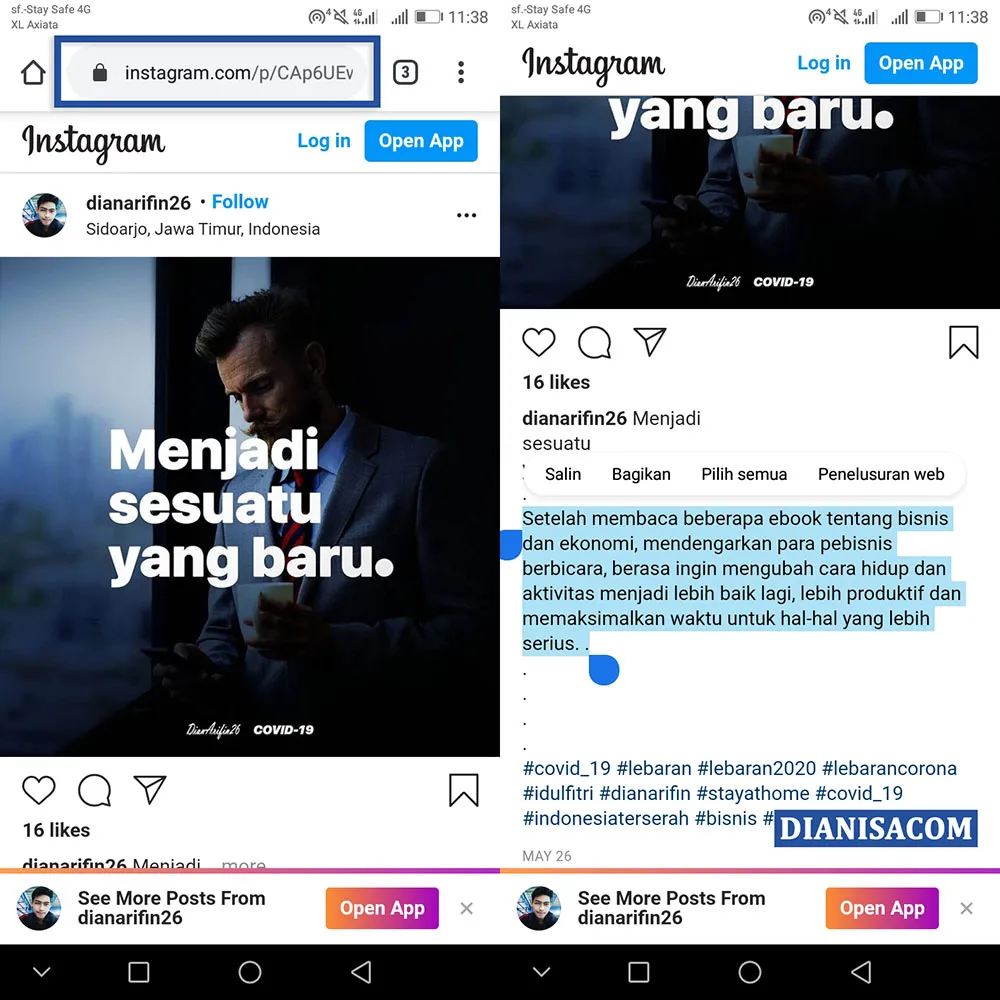 2 Copy Caption Instagram Tanpa Aplikasi