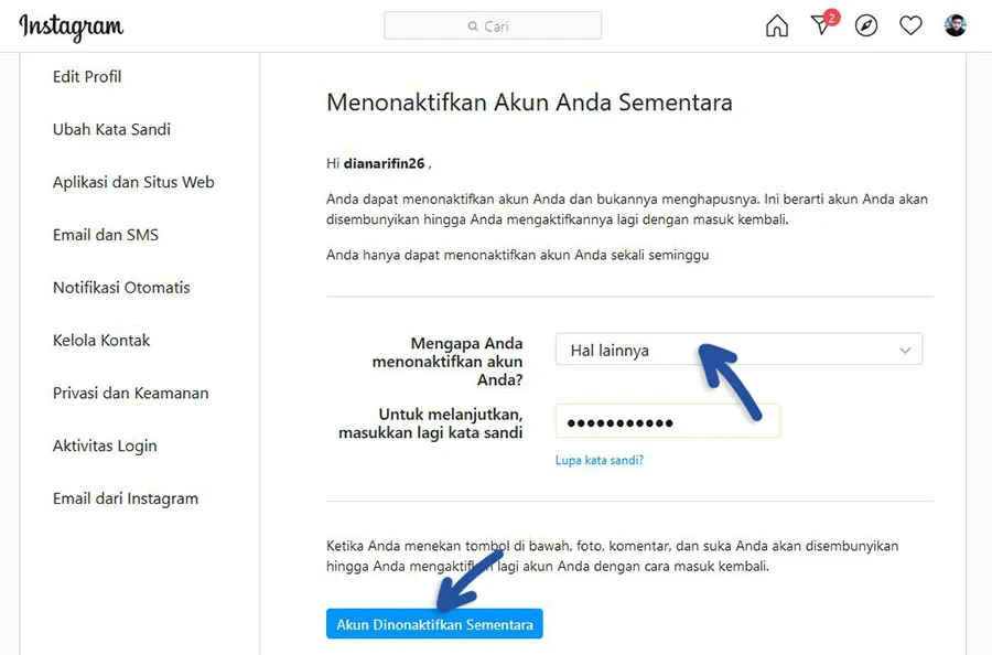 3 Nonaktifkan Instagram Sementara Waktu
