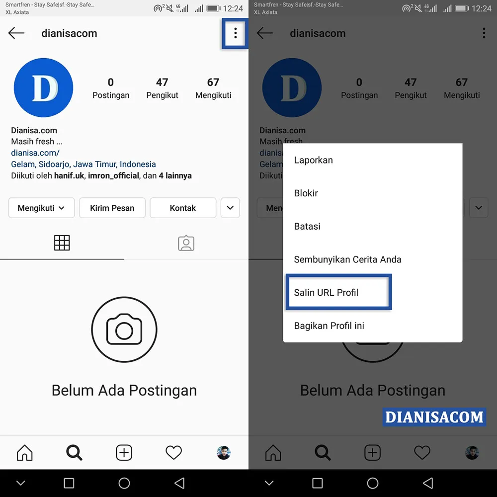 Copy URL Akun Instagram