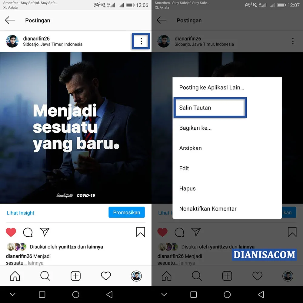 Copy URL Foto dan Video Instagram