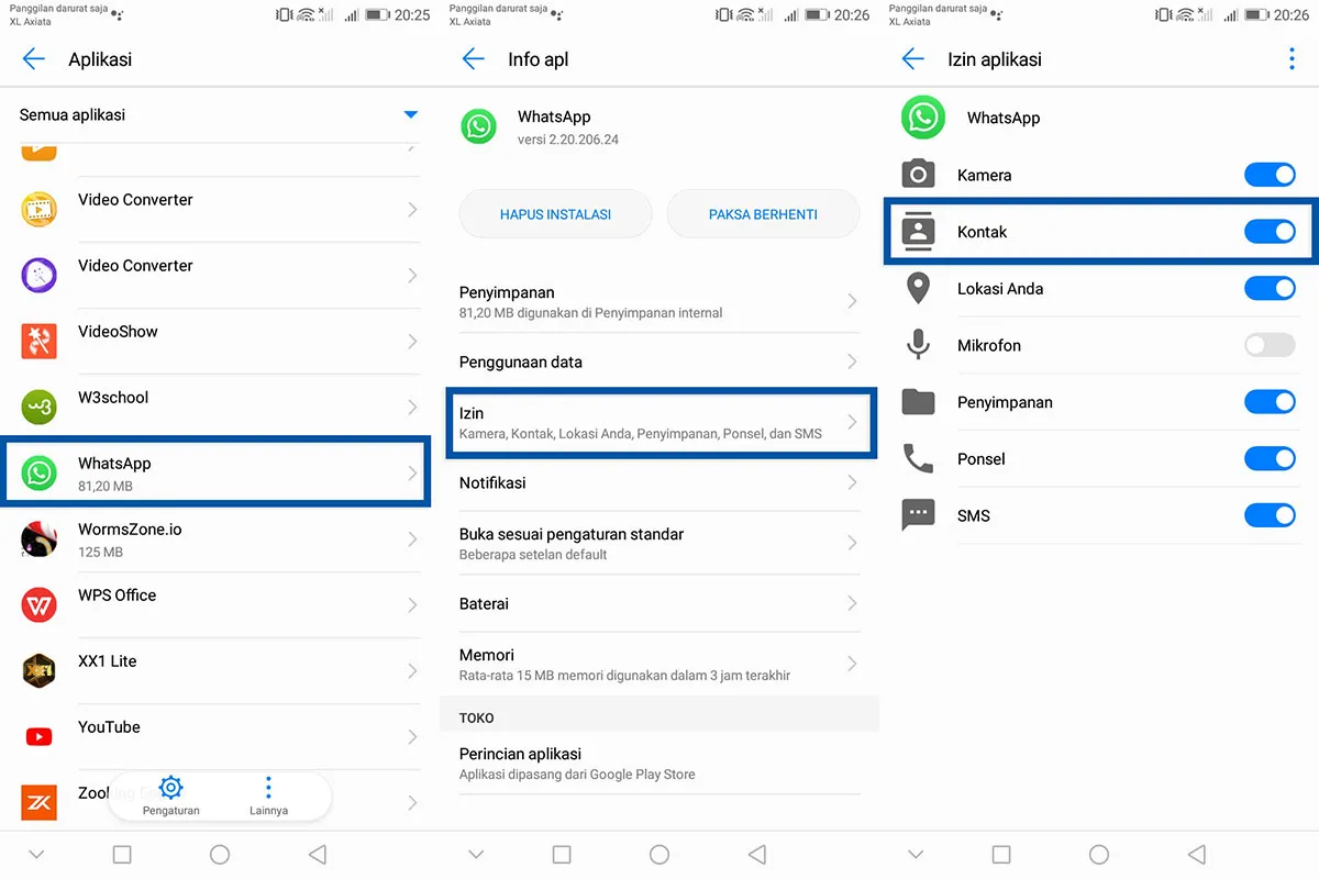 Izinkan akses Kontak WhatsApp