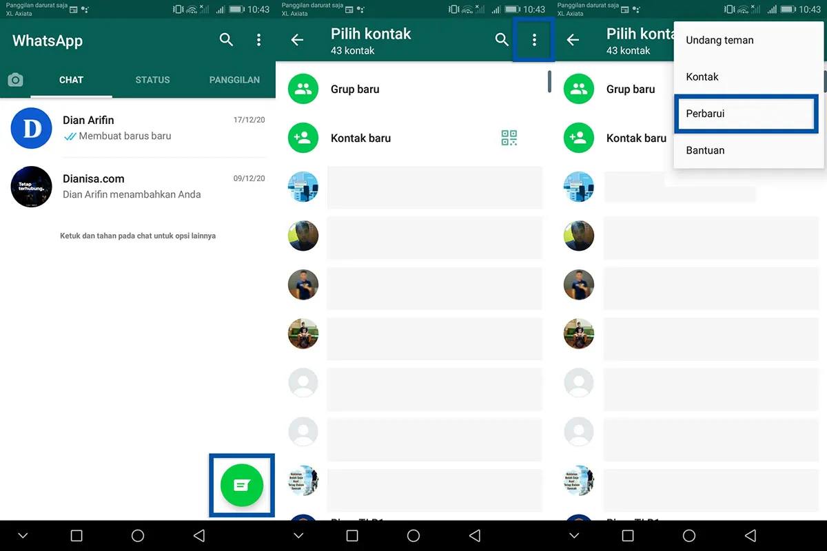 Perbarui daftar kontak WhatsApp