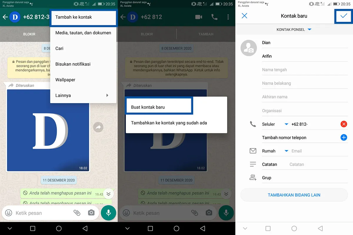 Tambah kontak baru WhatsApp