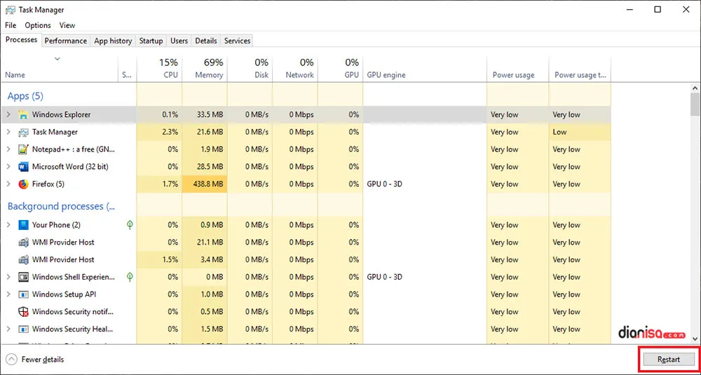 1. Restart dari Task Manager