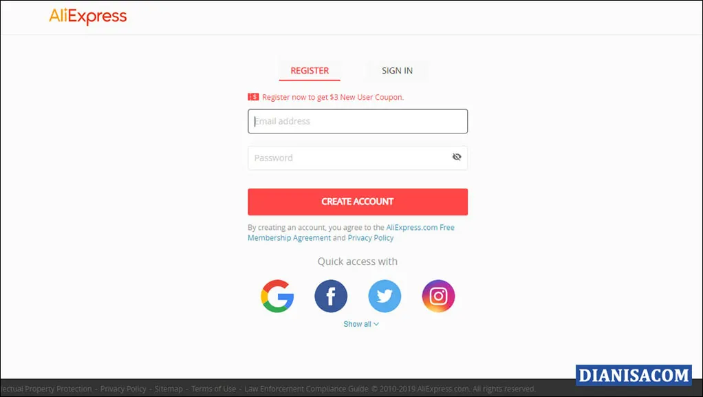 2 Membuat Akun Aliexpress