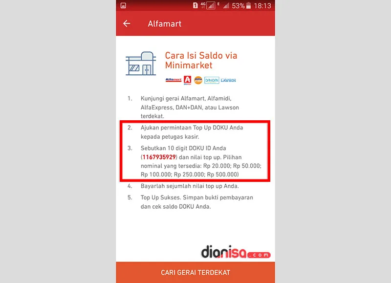 2. Isi Saldo Doku Wallet