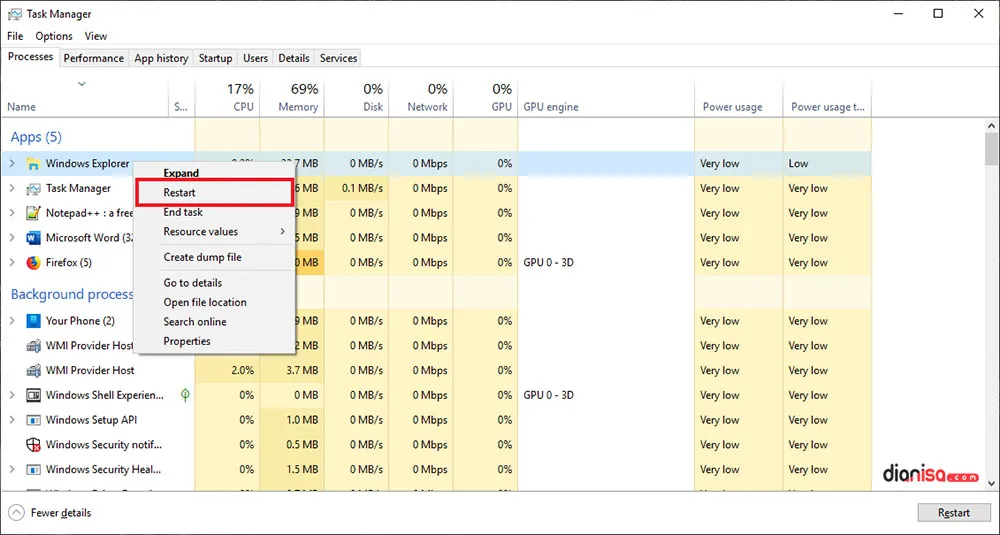 2. Restart Windows Explorer