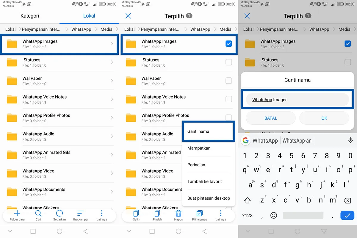 3 Ubah Folder WhatsApp untuk menyembunyikan media