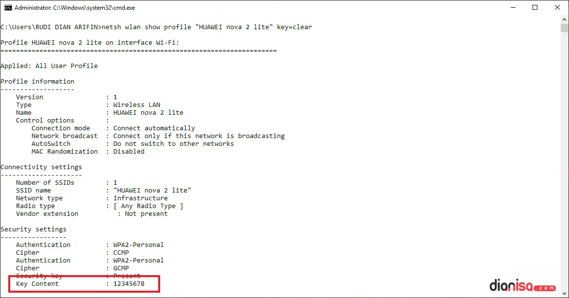 3. Cek Password WiFi dari CMD