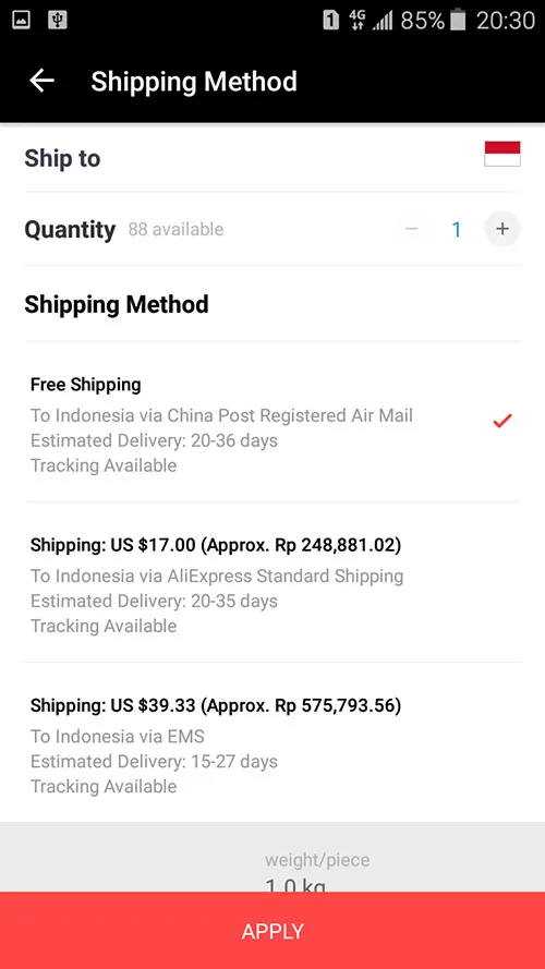 4. Jenis Pengiriman di AliExpress