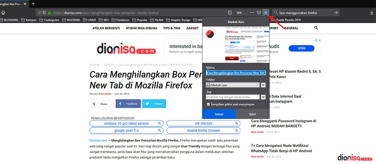 Bookmark Laman Mozilla Firefox