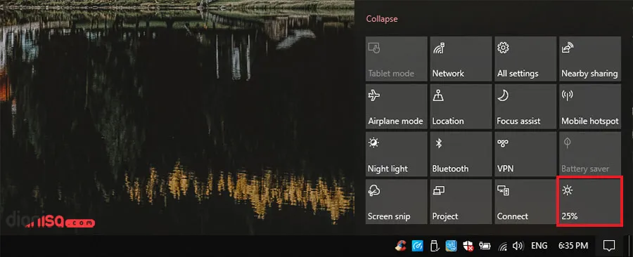 Kecerahan Layar dari Action Center