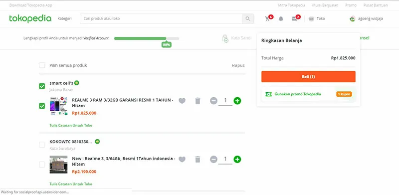 Menunjukkan Barang di Beli