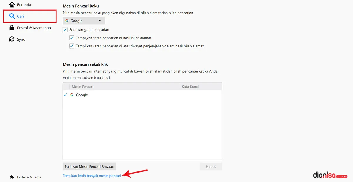 Mesin Pencari Mozilla Firefox