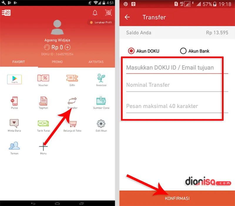 Transfer Dana Doku Wallet