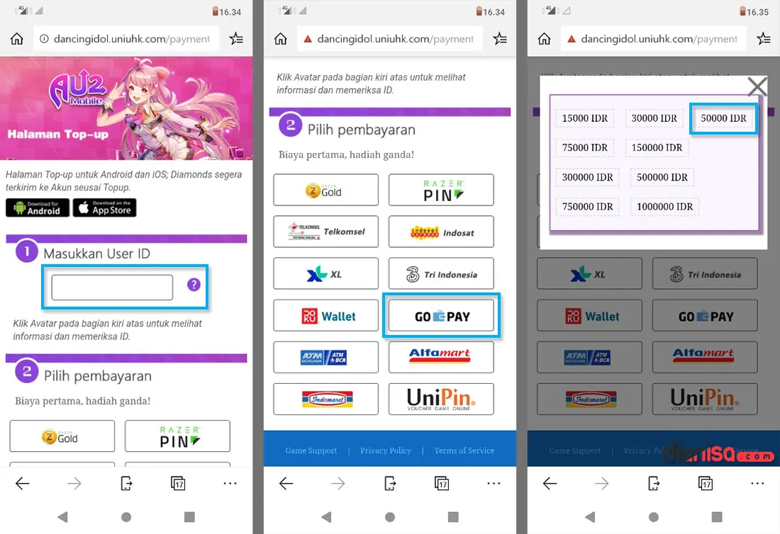 1. Top Up AU2 Mobile Via GoPay
