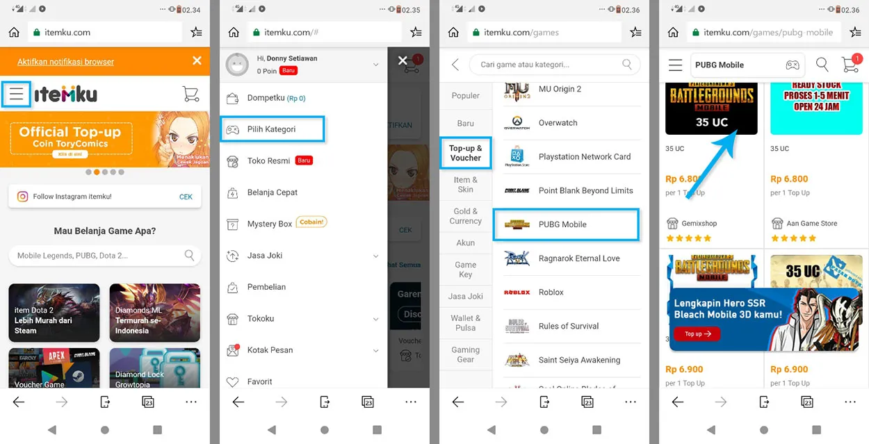 1. Top Up PUBG via Itemku