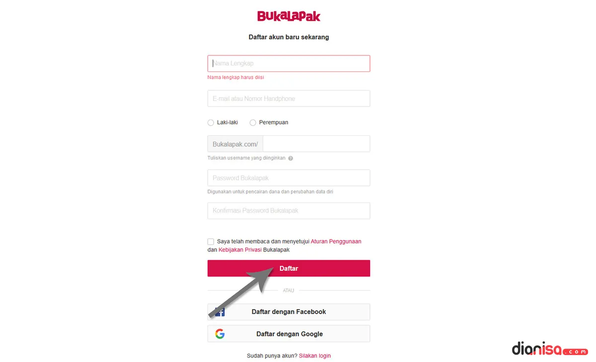 2. Membuat Akun Bukalapak