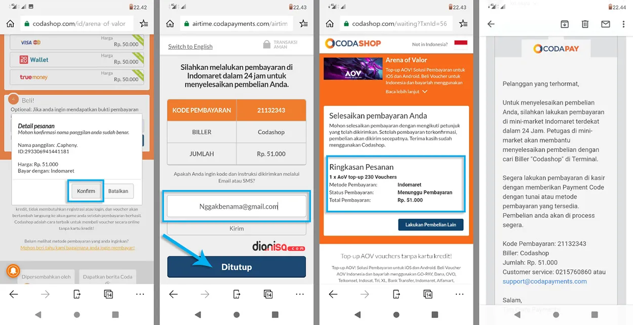 2. Pembayaran Top Up AOV
