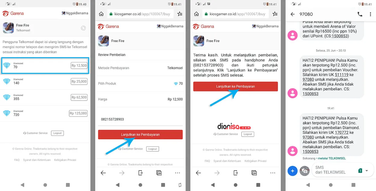 2. Top Up Free Fire via Pulsa