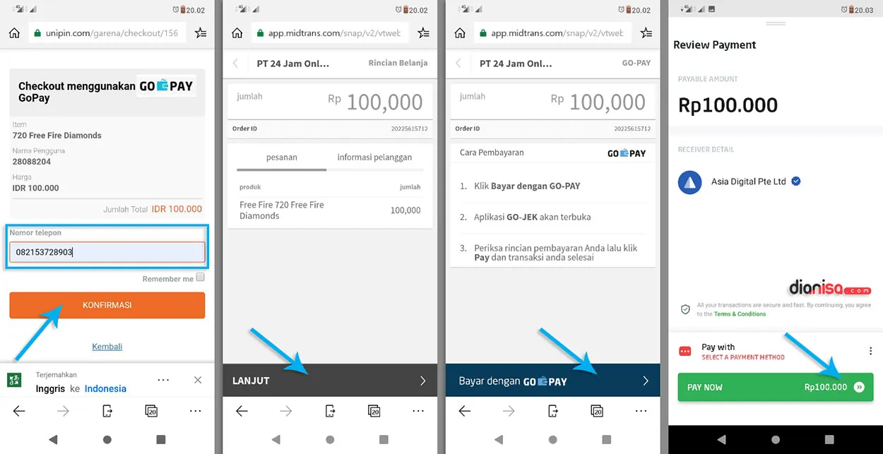 2. Top Up Saldo Free Fire via Gojek