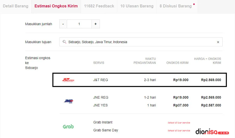 3. Opsi Kurir Bukalapak
