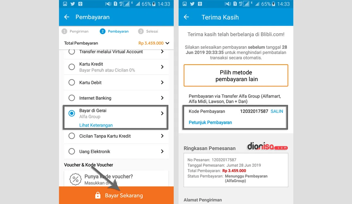 3. Pembayaran di Blibli via Aplikasi