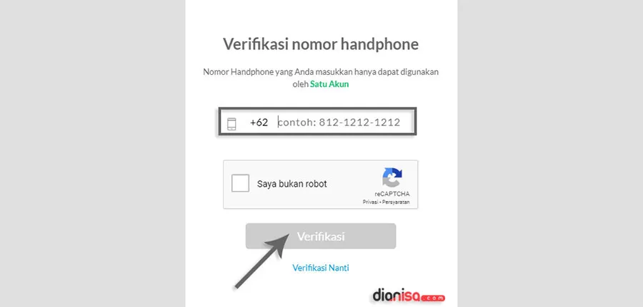 3. Verifikasi Nomor di Blibli