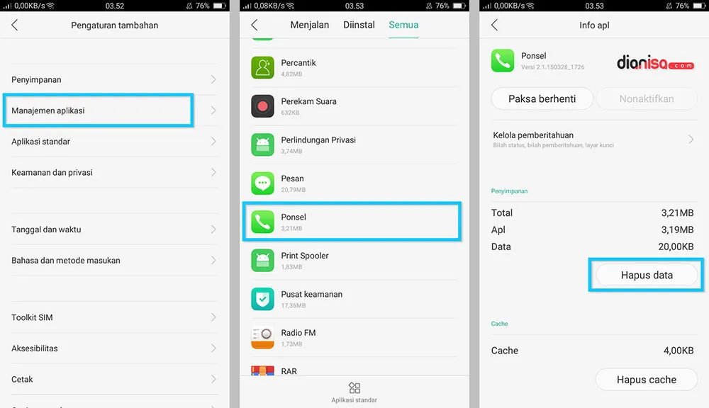 Hapus Data Aplikasi Ponsel