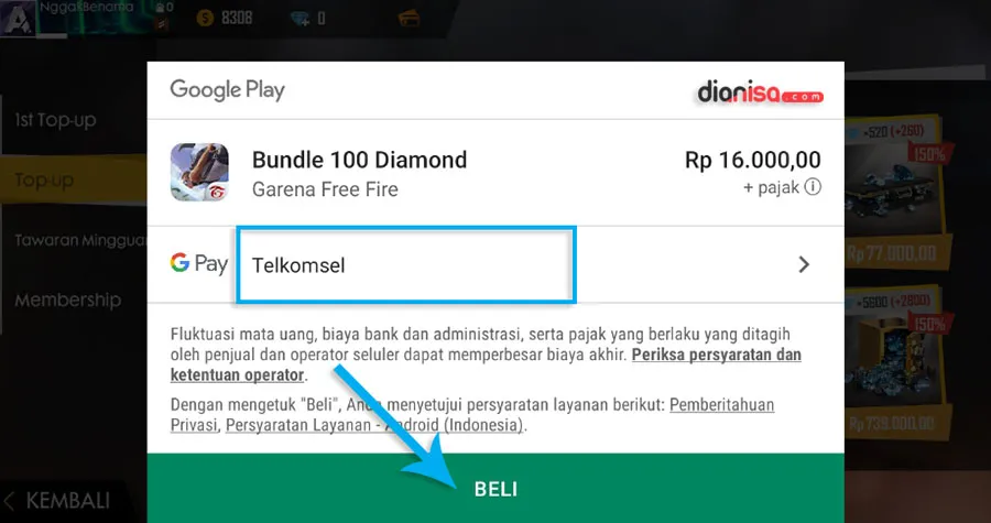 Top Up Free Fire via Google Play