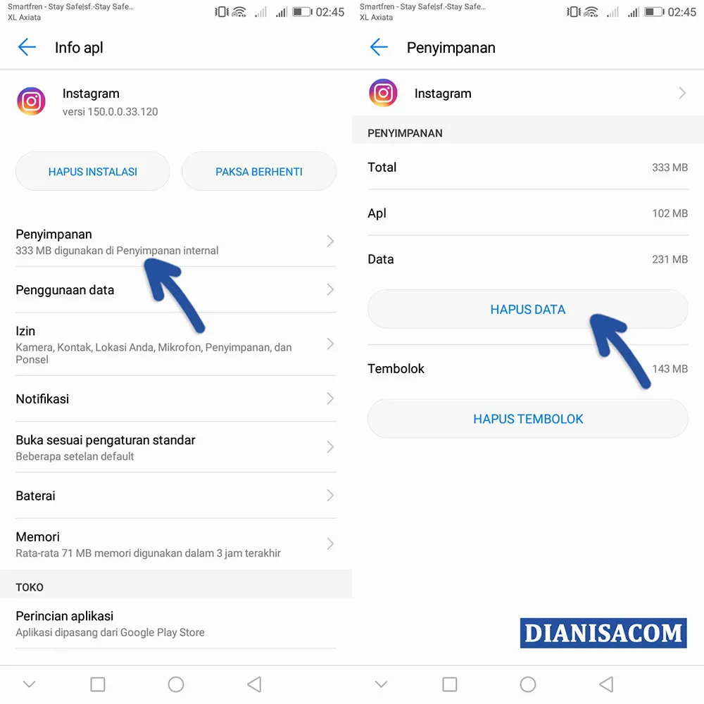 Cara Menghapus Data Aplikasi Instagram