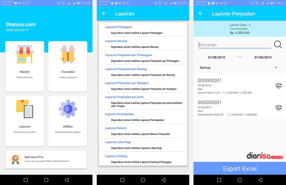 Fitur Laporan Aplikasi Kasir Konter HP