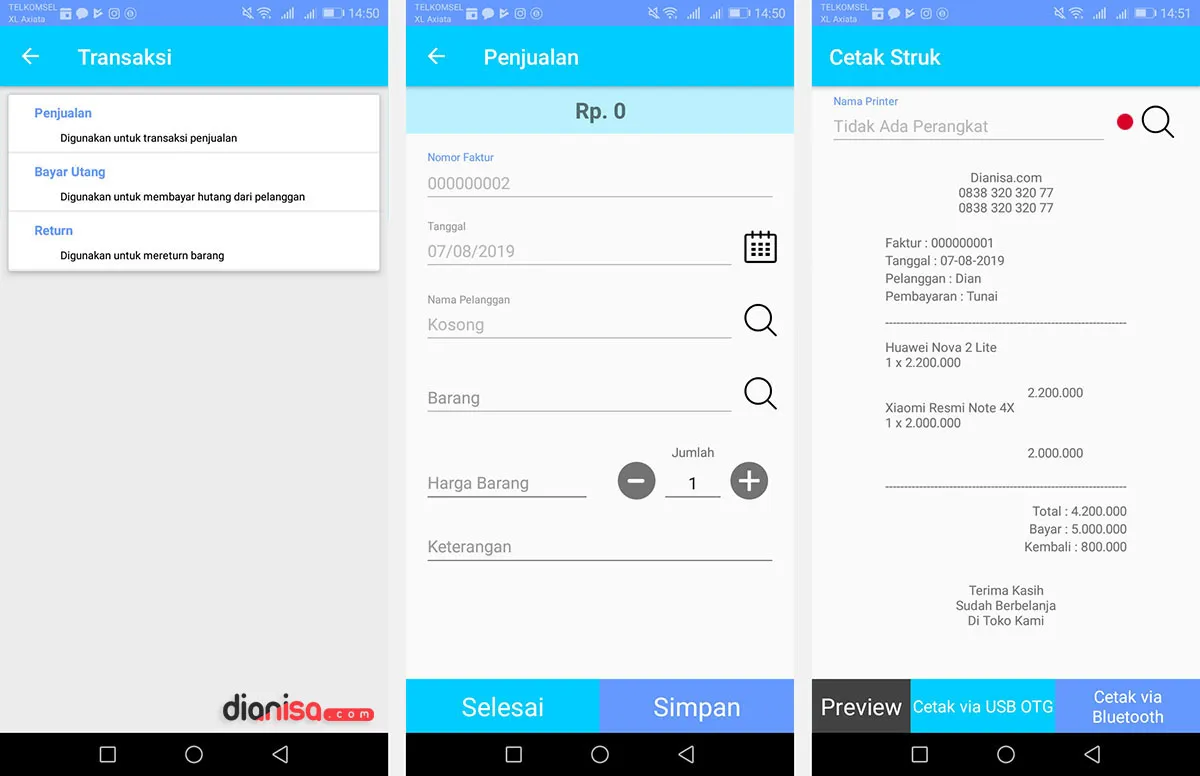 Fitur Transaksi Aplikasi Kasir Konter HP