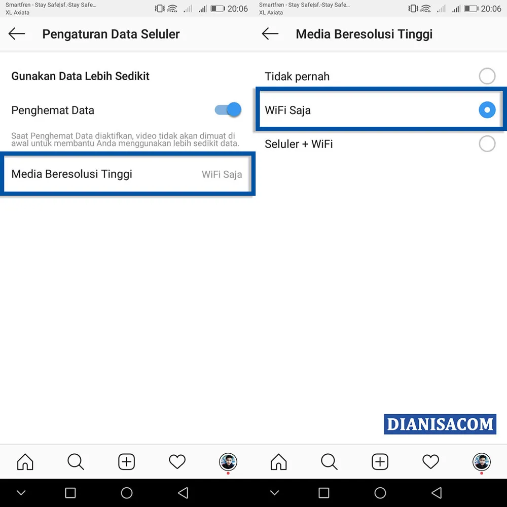 Gunakan WiFi untuk Instagram