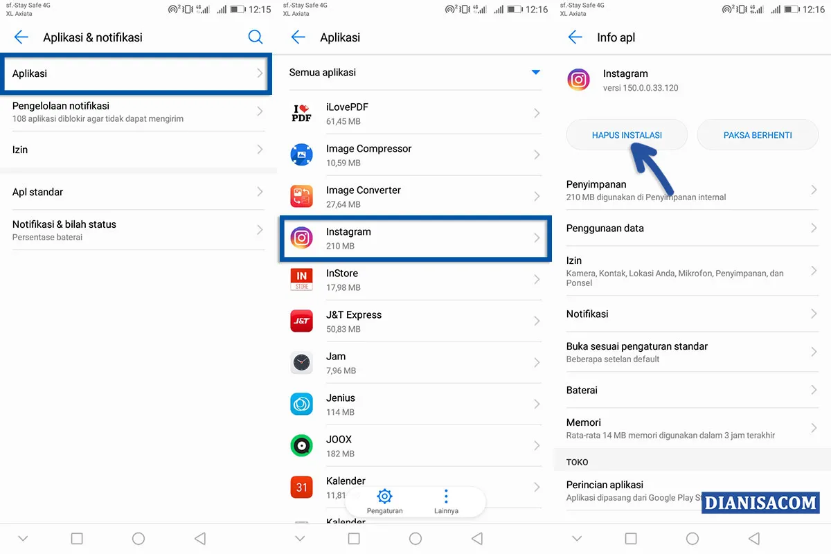 Menghapus Aplikasi Instagram