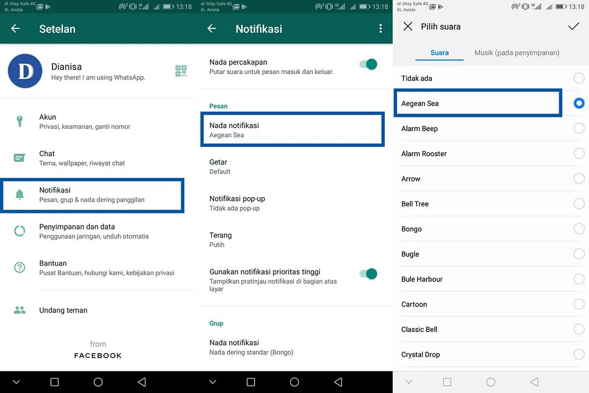 Pilih Nada Dering Notifikasi WhatsApp