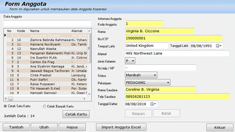 Software Koperasi Form Anggota