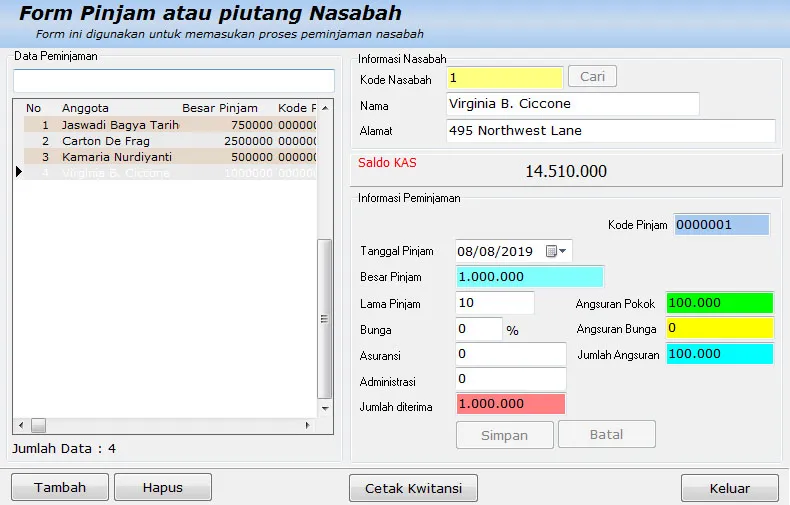 Software Koperasi Form Peminjaman
