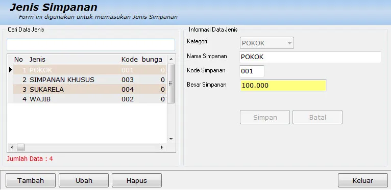 Software Koperasi Form Simpanan