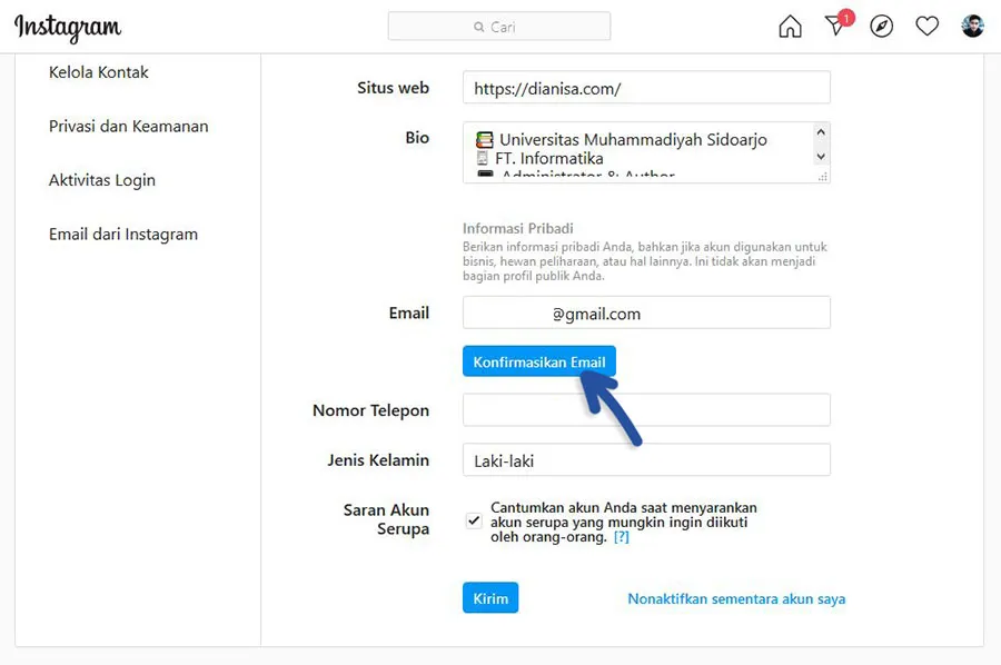 2 Mengganti Email Instagram