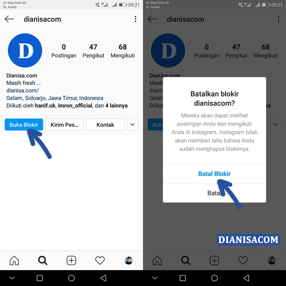 Buka Blokir Pengguna Instagram
