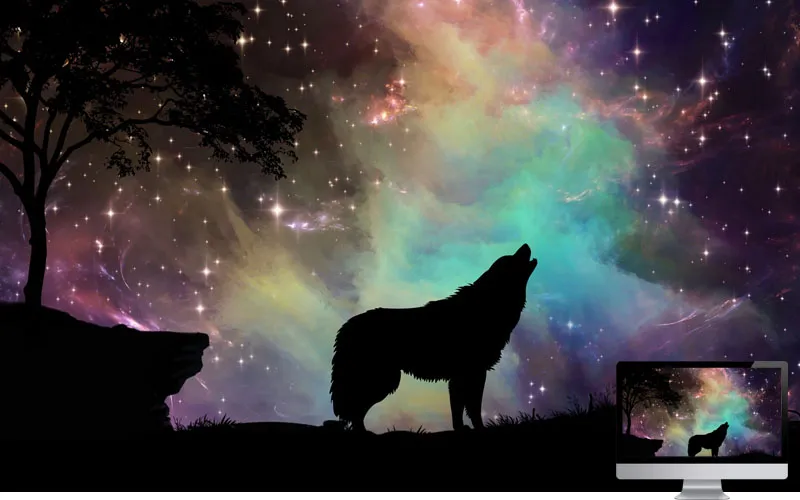 #5. Wolf Starry Sky Silhouette Art
