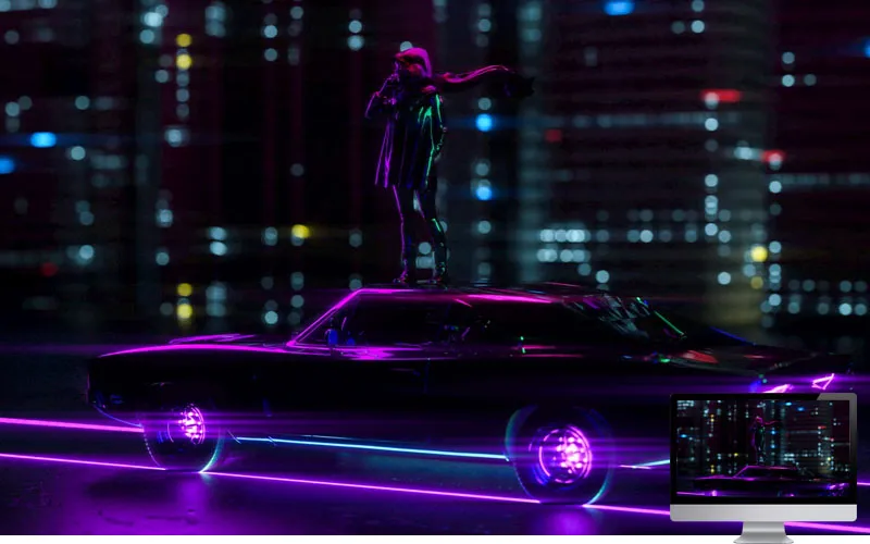 #7. Car Neon Movement Wallpaper