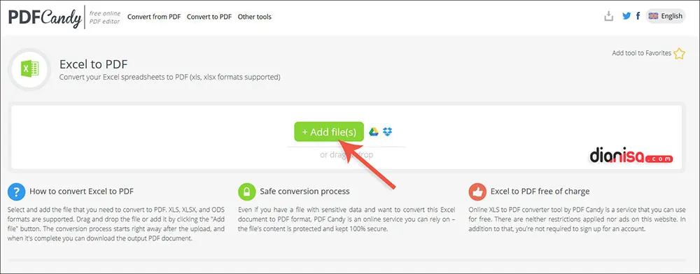Convert Excel ke PDF di PDFCandy