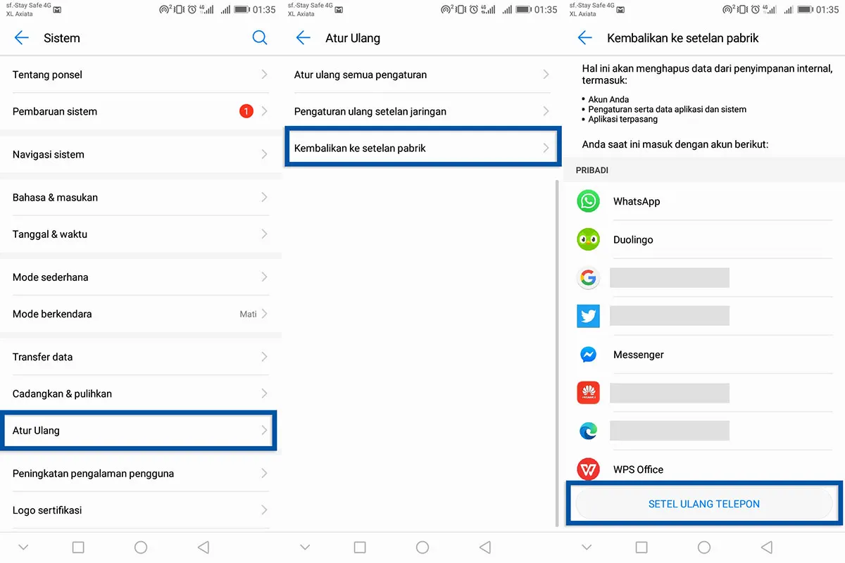 Factory Reset Ponsel Android