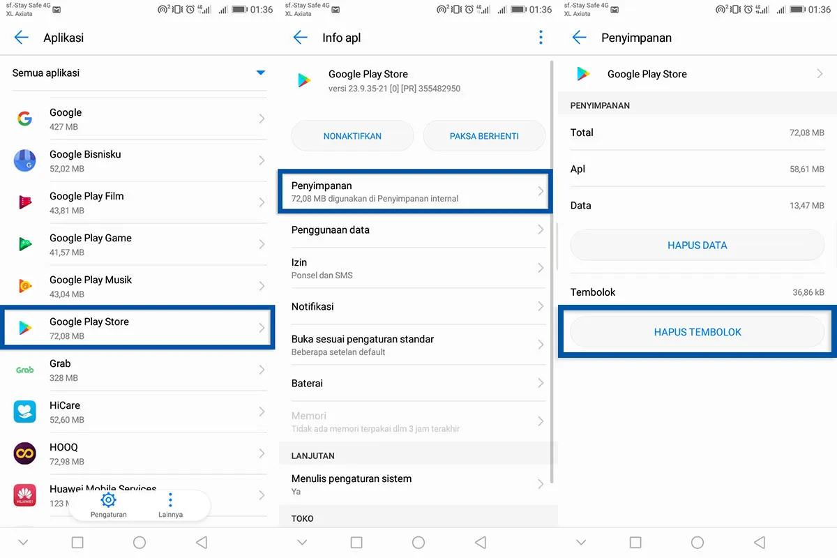 Hapus Cache Google Play Store