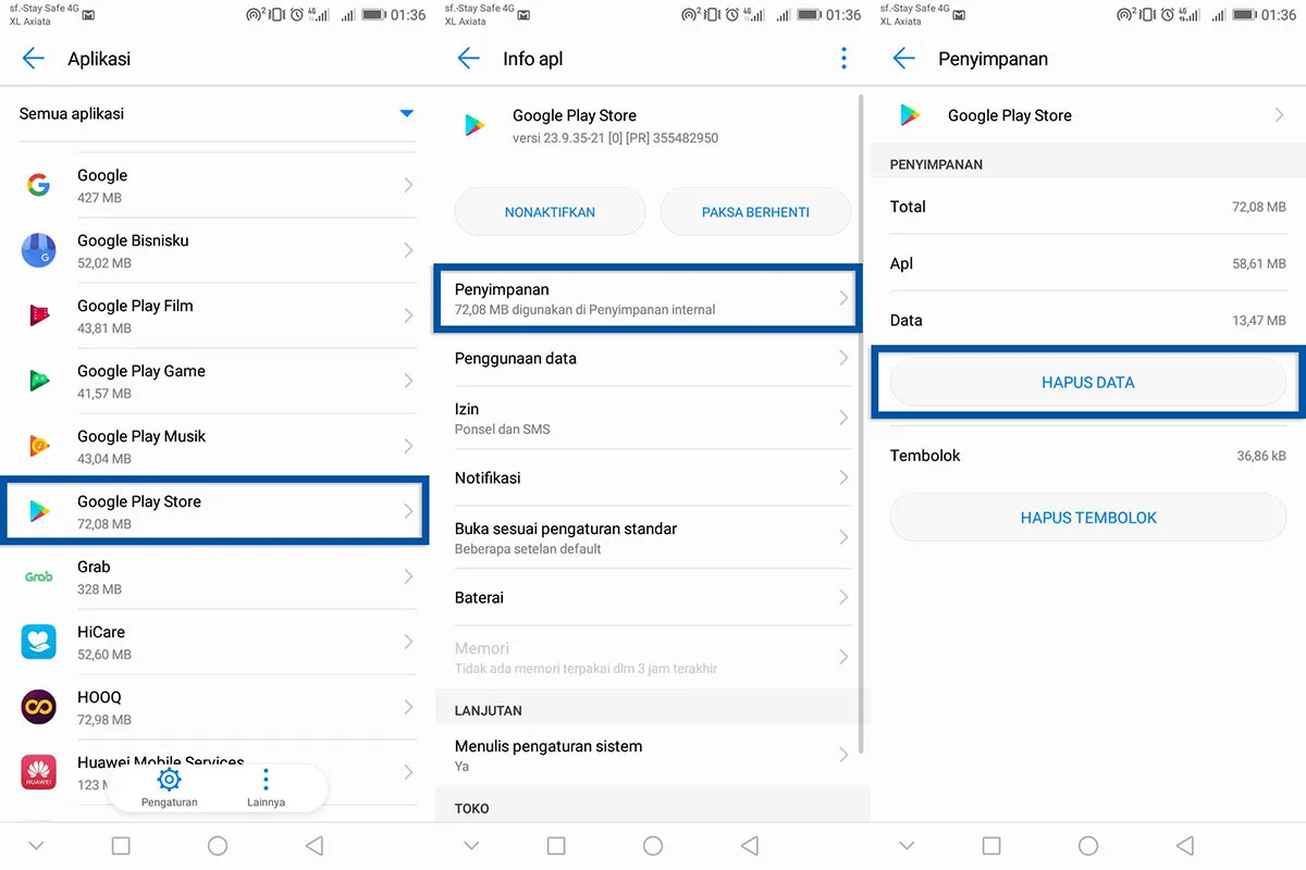 Hapus Data Google Play Store