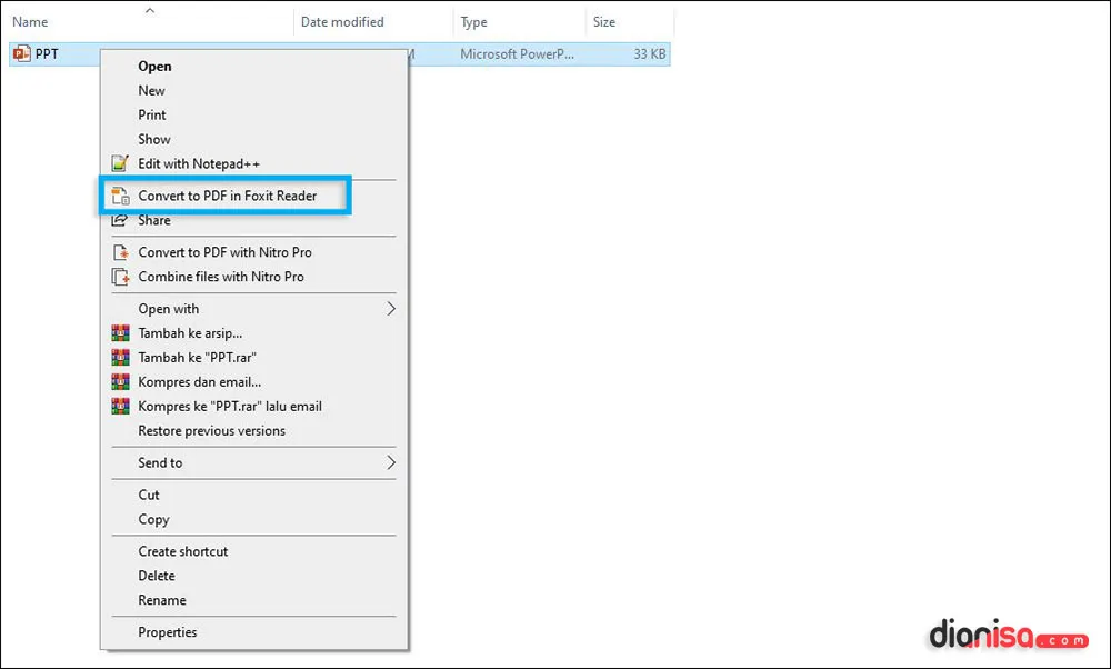 Konversi PPT ke PDF Foxit Reader