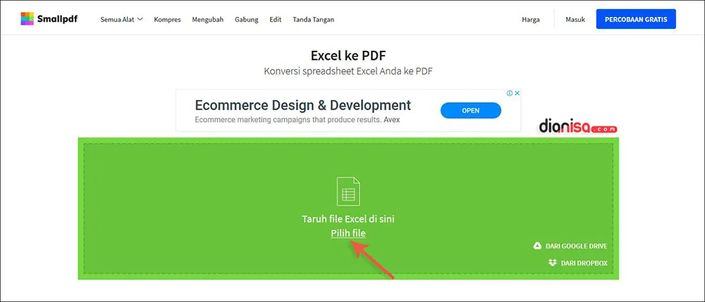 Mengubah Excel ke PDF SmallPDF