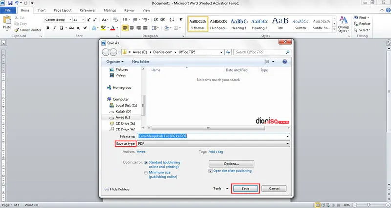 Mengubah JPG ke PDF (Office Word)